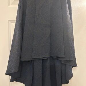 High-Low Paisley Textured Navy Skirt
